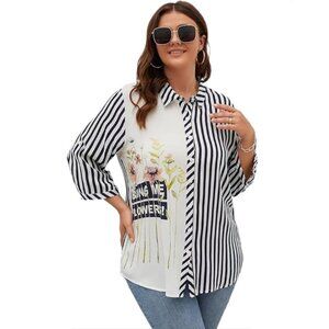 ETERNAL FLAME Women's V Neck Button Down Casual Blouse. Plus Size (3X)